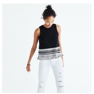 MADEWELL Sz Small Villagrove Sweater Tank Fringe A Line Black White Geometric
